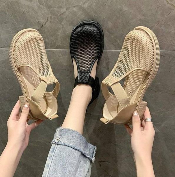 

sandals women summer casual platform shoes closed toe breathable mesh flats, Black