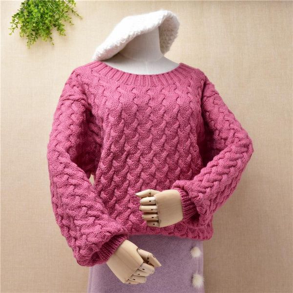 

women's sweaters 2021 women ladies winter thick hand-woven clothes round collar long sleeve loose solid color 100% wool sweater pullove, White;black