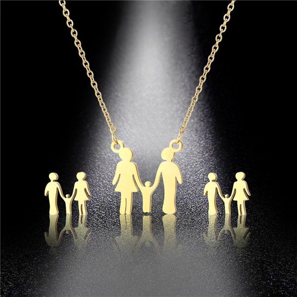 

stainless steel couple father mother child mom dad children family chain necklace sets choker for women mama collier jewelry pendant necklac, Silver
