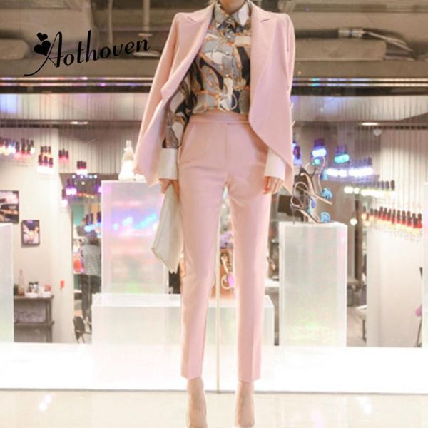 

women's tracksuits two pieces set 2021 autumn business pink formal suits jackets for women work office long sleeve trouser suit nine pa, Gray