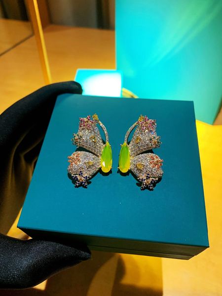 

stud earrings t family colorful butterfly with s925 silver, Golden;silver