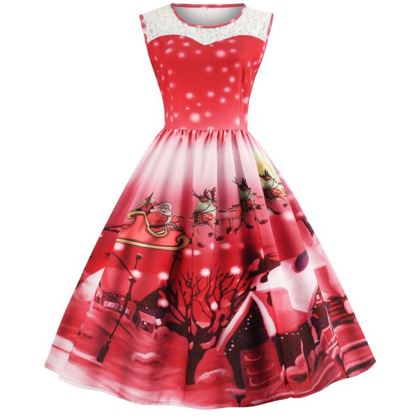 

Christmas print dress adult ladies retro holiday relaxing carnival, Black;gray