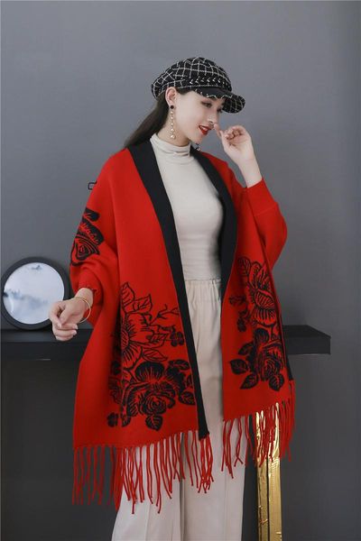 

scarves autumn/winter 2021 korean ladies bib shawl series peony printing fashion scarf women, Blue;gray