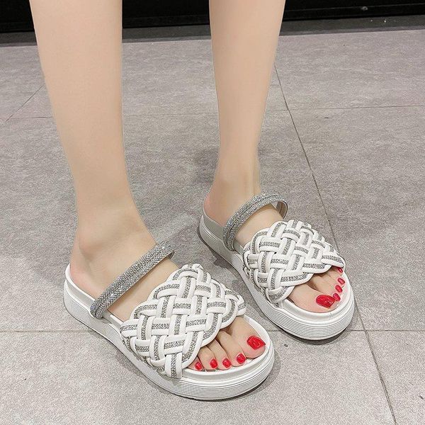

crystal slippers women open toe platform summer narrow band sandals shiny thick sole zapatos mujer, Black