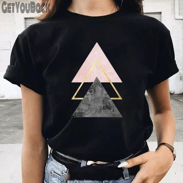 

funny three triangle print women t shirt black summer girl harajuku 90s tee female cute clothes,drop ship, White
