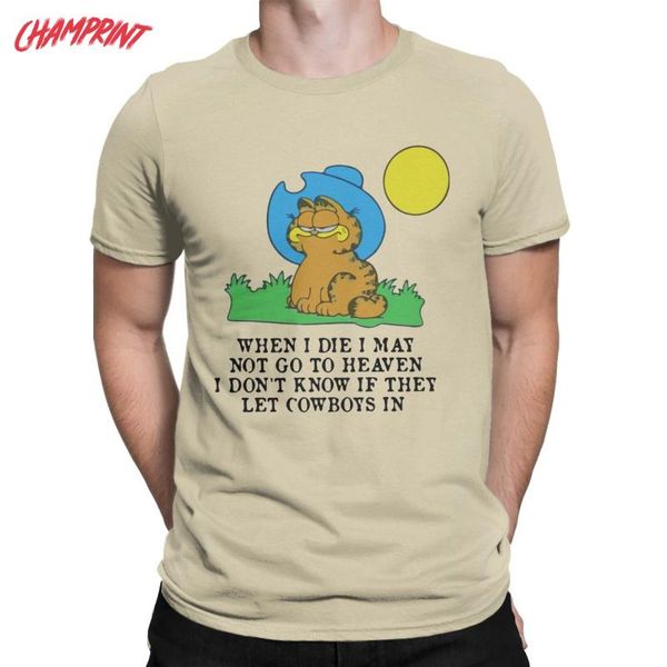 

when i die may not go to heaven garfield cowboy t-shirts men pure cotton tee shirt short sleeve t shirts gift idea clothing men's, White;black