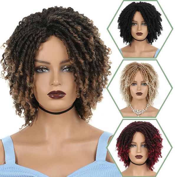 

synthetic wigs lisihair dreadlock curly wig short twist natural black /1b 30 ombre brown for women/men afro hair party