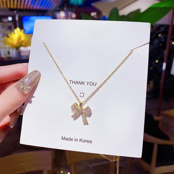 

chains bowknot titanium steel necklace women 2021, Silver