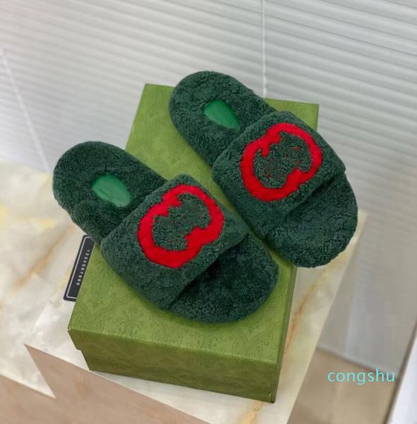 

2022 winter womens slippers toe shoes slide flip flops plush rabbit fur fashion slipper indoor warm leather rubber wood22, Black