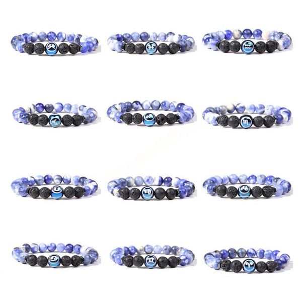 

12 zodiac charm strands bracelet constellation signs stone beads bracelets for women men couple horoscope fashion birthday gifts, Golden;silver