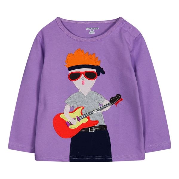 Gitar Bebek Erkek T-Shirt Nakış Mor Çocuk T Gömlek Kız Giysileri Tops Jumper 2-6years Çocuk Tee Gömlek 100% Pamuk 210413