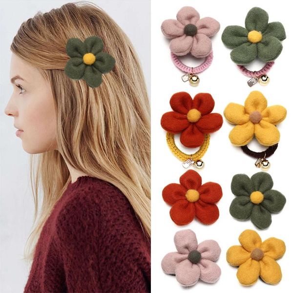 

hair accessories gift flower fashion plush tie rope hairpins ring clip, Slivery;white