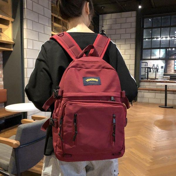

backpack korean fashion 2021 women&men pure color school bags for teenage girls waterproof travel mochila