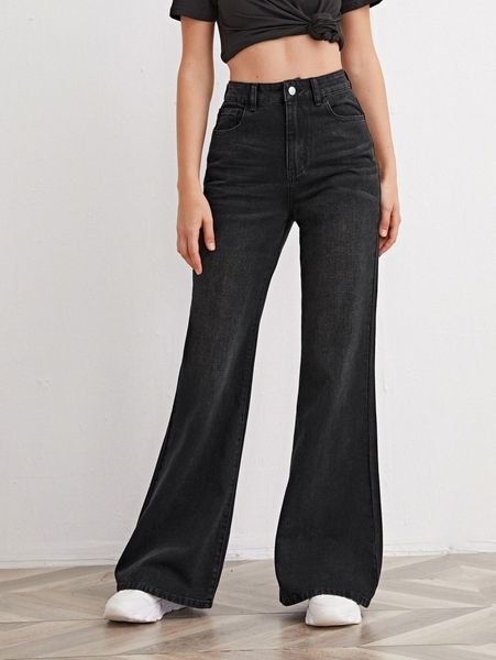 

high-waisted slant pocket flare leg jeans x8vh#, Blue