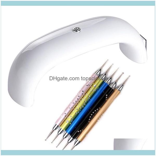 Salon Health Beautypcs 9W Mini lampada UV a LED per smalto gel per tintura unghie (bianco) 5 pezzi Penna a punti per nail art Strumenti per manicure Point Drill Dryers Dr
