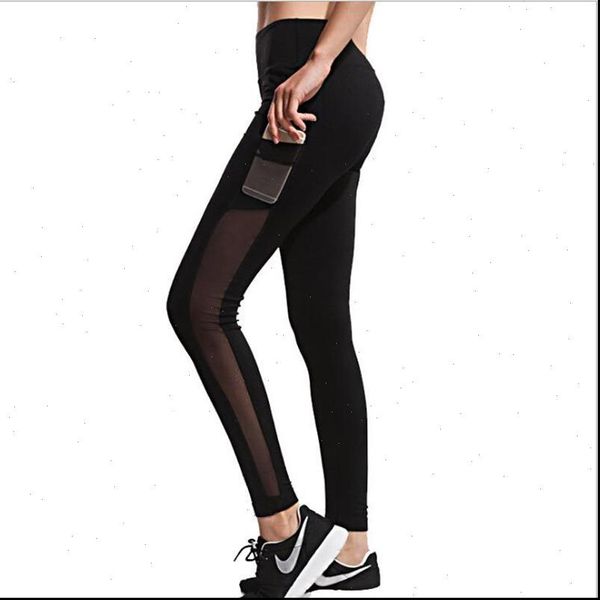 

women pants mesh capris leggings with pocket high waist slim push up workout breathable black fitness leggins plus size, Black;white