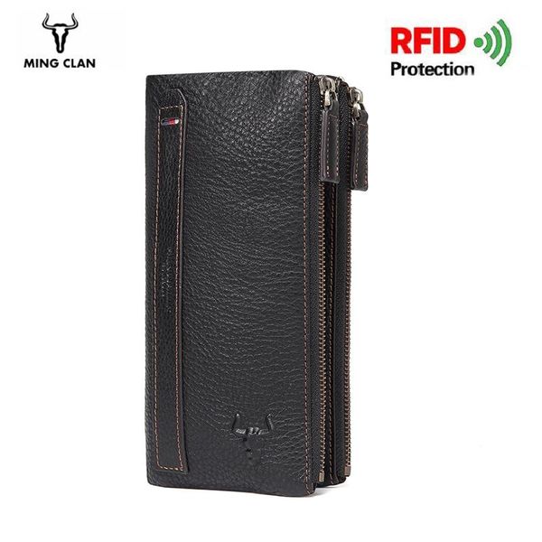 

wallets men clutch genuine leather long wallet rfid man purse zipper, Red;black