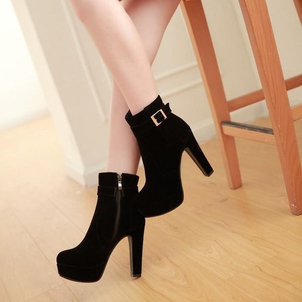

dress shoes short boots women's korean version winter low barrel plush cotton high heels waterproof 33-43, Black
