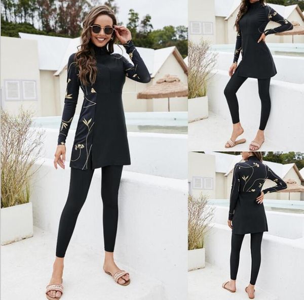 

women's swimwear muslim swimsuit summer conservative full-enclosed two-piece long-sleeved dress jacket trousers, White;black
