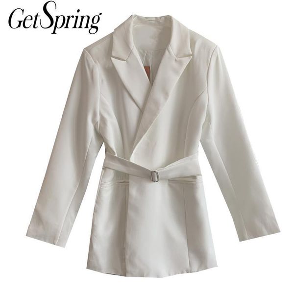 

women's suits & blazers getspring women blazer bandage black white and jackets vintage casual long suit coats 2021, White;black