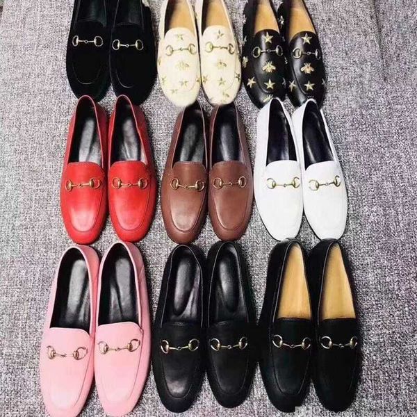 

shoes flat dress classic women cowhide metal buckle lady leather casual shoe mules princetown men printed trample lazy slides, Black