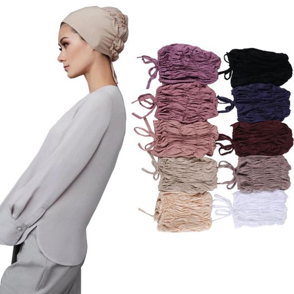 

ethnic clothing fashion premium jersey muslim inner cap stretch hijab with rope adjustable women underscarf solid color islamic turban headw, Red