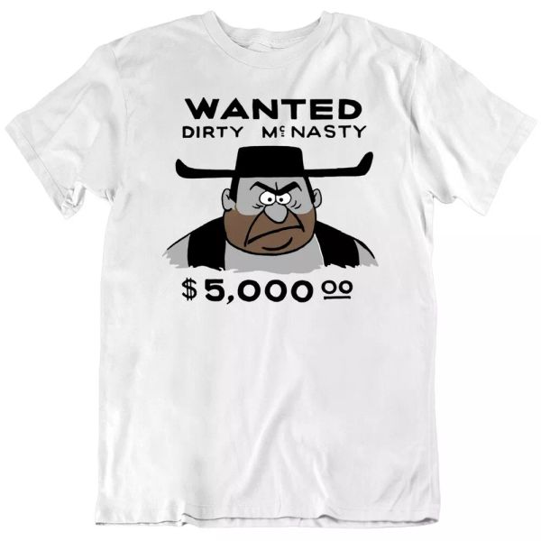 

wanted dirty mcnasty woody woodpecker villain funny cartoon t shirt, White;black