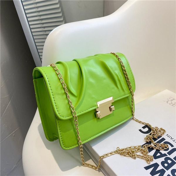 

evening bags ins chain shoulder bag high-end sense of small square texture lock messenger trend fold female