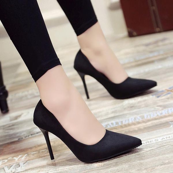 

cm pointed high-heeled shoes shallow joker single professional work dress, Black
