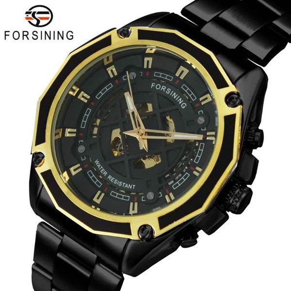 

wristwatches forsining military automatic watch men 3d skeleton mechanical watches stainless steel strap fashion punk male clock brand, Slivery;brown