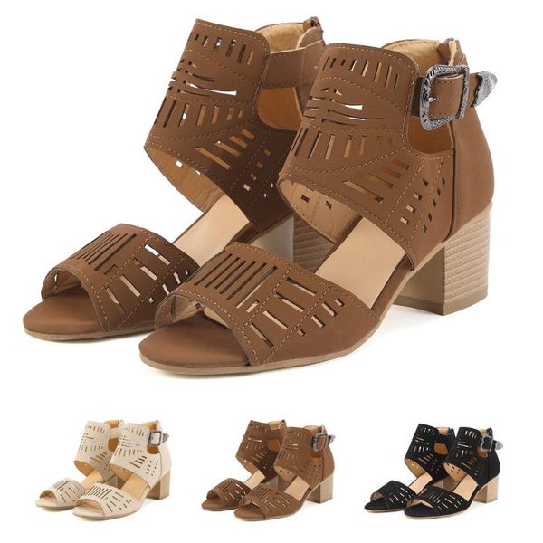 

sandals women ladies summer shoes fashion peep toe high heel solid buckle casual calzado mujer buty damskie m31, Black