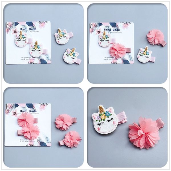 

wholesale boutique 15sets fashion cute glitter unicorn floral hairpins solid felt animal horse star barrettes princess headwear for girls, Slivery;white