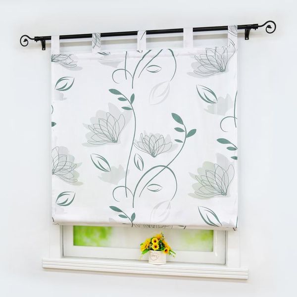 

roman shade pastoral lotus printed window curtain voile polyester drapery valance panel for kitchen balcony tab & drapes
