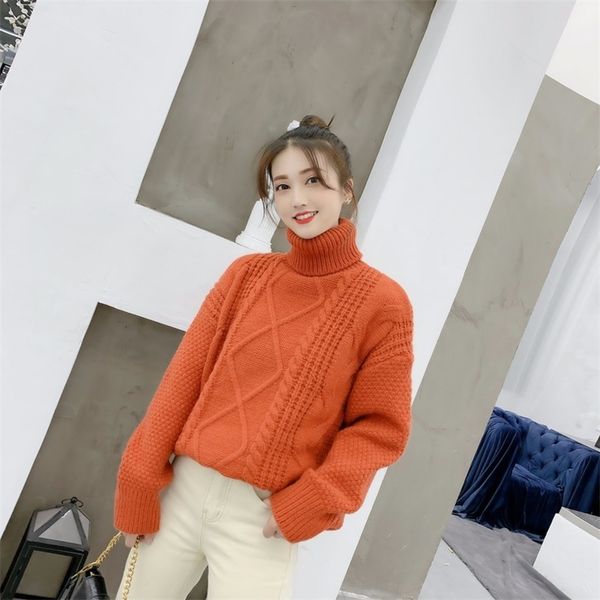 

turtleneck sweater women's pullover autumn winter knitted fashion wild korean version of lazy solid color 210427, White;black