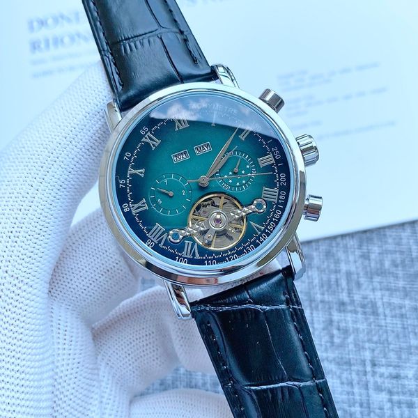 

2023 new mens watches large flywheel five stitches work automatic mechanical watch designer luxury brand leather strap fashion gift style on, Slivery;brown