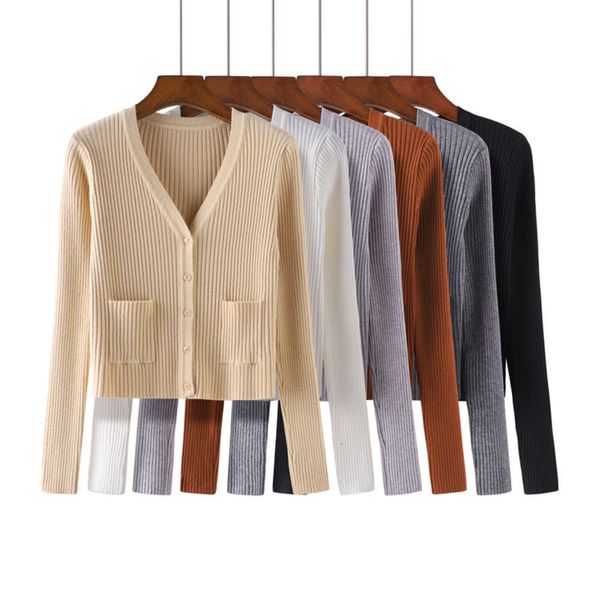 

women's sweaters autumn short knitwear cardigan v-neck versatile slim sweater long sleeve jacket 9spj, White;black