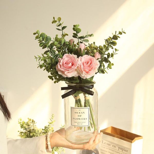 

artificial rose bouquet white pink red plastic wedding holding fake silk flowers for home garden spring decoration accessories decorative &