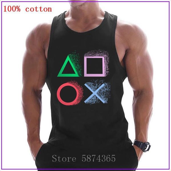 

playstation logo ps 3d mens video game tank men fitness shirt singlet bodybuilding workout gym muscle vest, White;black