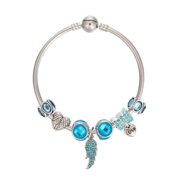 

strands design bracelet diy diamond heart blue beaded wing pendant, Black