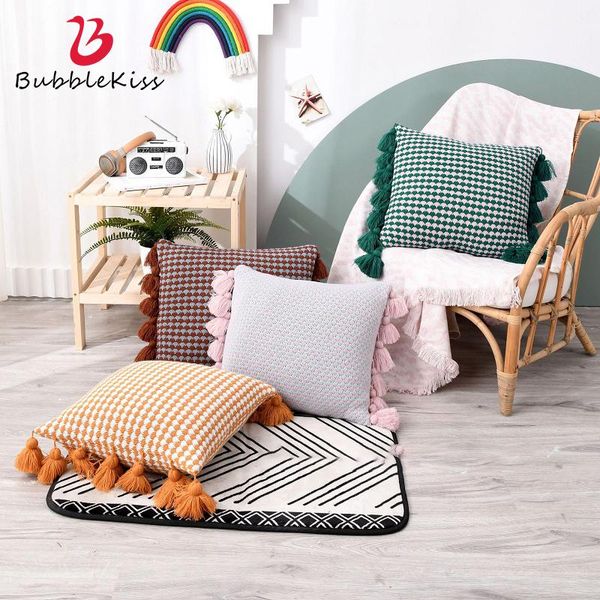 

cushion/decorative pillow bubble kiss knitting tassel cover lattice pattern pillowcase cushion for home sofa portable car case 45x45cm