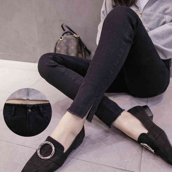 

real s korean version of the elastic female jeans spring pants, Blue
