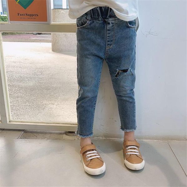 

autumn winter children wear skinny stretch pencil jeans pants for boys and girls plus velvet thickening kids, Blue