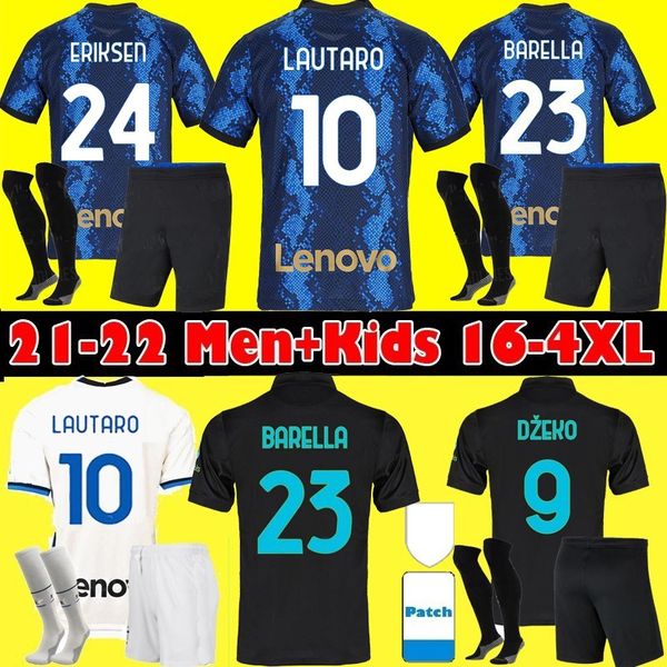

21 22 inter barella soccer jersey dzeko lautaro eriksen milan home third football shirt 2021 2022 correa men kids kit uniforms, Black;yellow