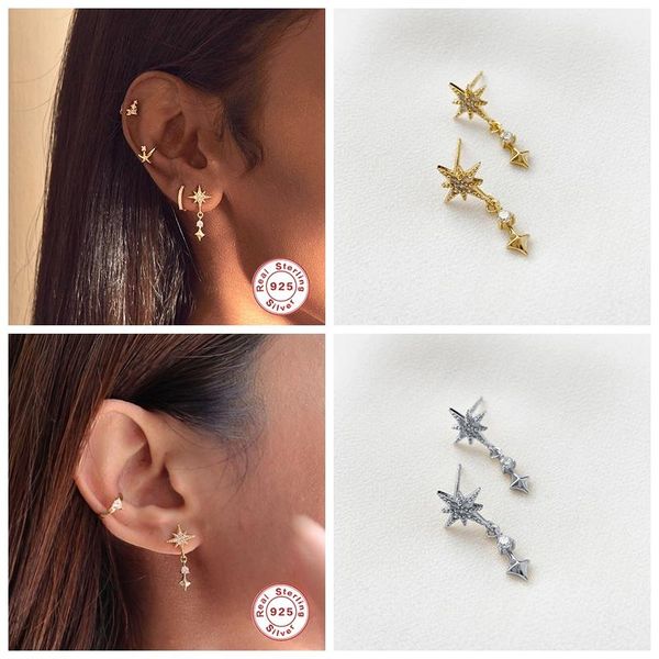 

sterling silver polaris pendant stud earring for couples lovers' bling tassel earrings pendientes brinco fine jewel, Golden;silver