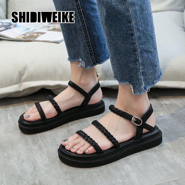 

woven platform sandals women's summer footwear style non-slip beach sandal woman shoes zapatos de mujer va595, Black