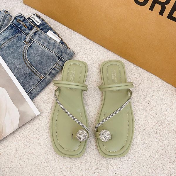 

slippers casual summer women's fashion all-match simple rhinestone decorative set toe outdoor elegant two-wear, Black