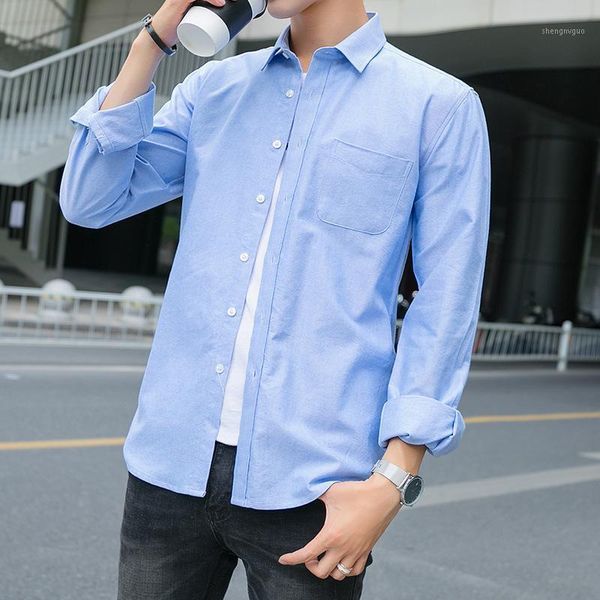 

men's dress shirts 2021 spring solid color long sleeve simple shirt fresh college style student trend, White;black