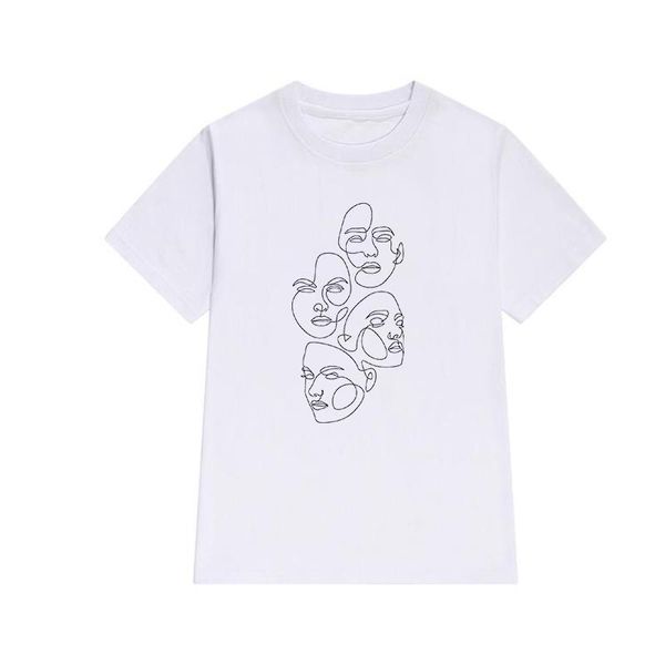 

women's t-shirt simple white o-neck short sleeve harajuku tshirt 2021 summer t shirt girl stick figure line print women