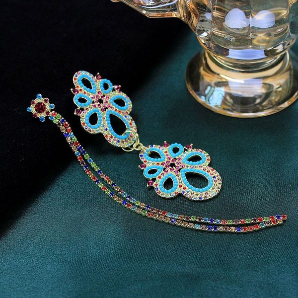 

dangle & chandelier fresh floral rhinestone earrings with tassel pendant for women long elegant temperament color zircon ear jewelry, Silver