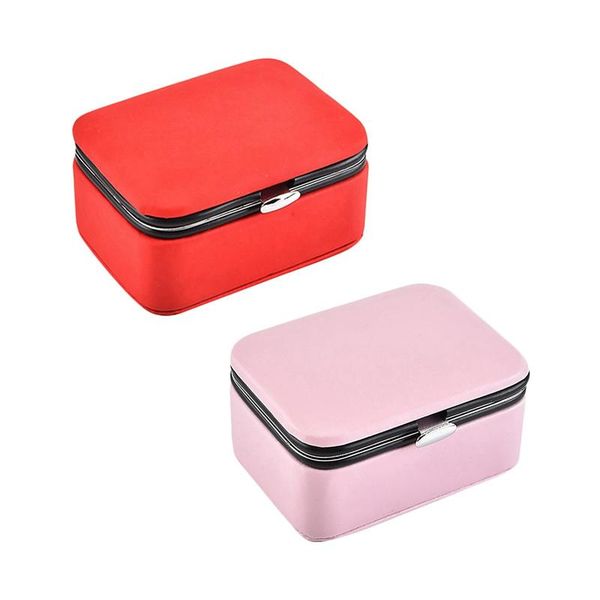 

jewelry pouches, bags 2 pcs travel packing box cosmetic makeup organizer earrings display rings casket carrying, Pink;blue